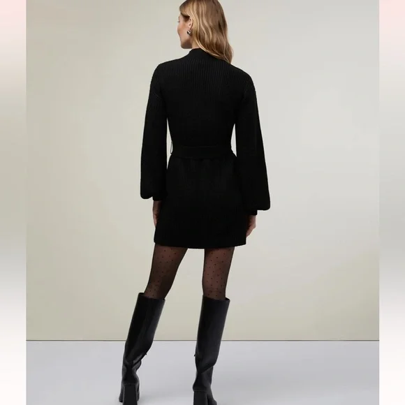Rachel Parcell Mock Neck Belted Sweater Dress - Black XS - Picture 4 of 4